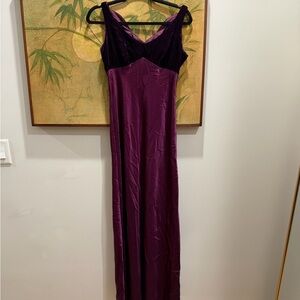 Plum Purple Velvet Bodice Satin Slip Dress